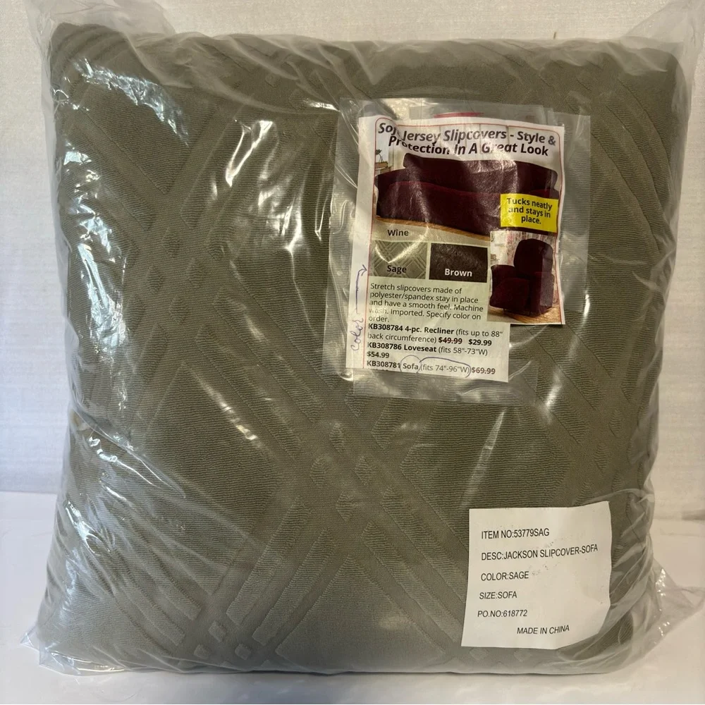 Sofa Cover Stretch Jersey Slipcovers fits 74-96” width Sage Factory Sealed NIP